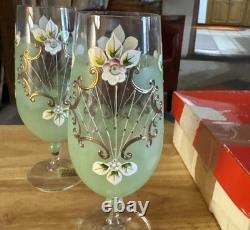 Rare Hand Painted Bohemian Crystal Wine Pale Green Gold Sokolov, Czech Rep