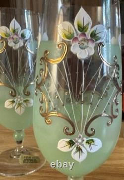 Rare Hand Painted Bohemian Crystal Wine Pale Green Gold Sokolov, Czech Rep