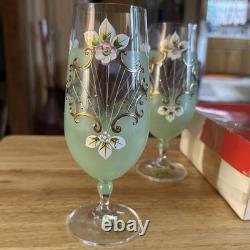 Rare Hand Painted Bohemian Crystal Wine Pale Green Gold Sokolov, Czech Rep