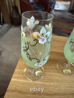 Rare Hand Painted Bohemian Crystal Wine Pale Green Gold Sokolov, Czech Rep
