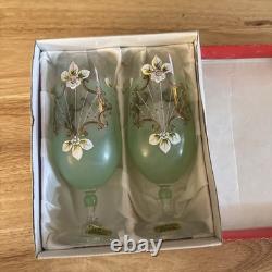 Rare Hand Painted Bohemian Crystal Wine Pale Green Gold Sokolov, Czech Rep