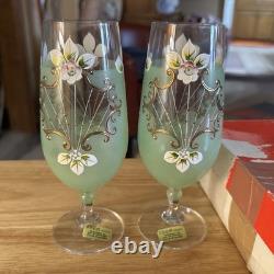Rare Hand Painted Bohemian Crystal Wine Pale Green Gold Sokolov, Czech Rep