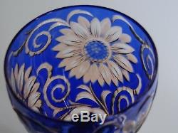 Rare Old Wine Glass Stevens & Williams Crystal Two Color Amber And Blue Flowers