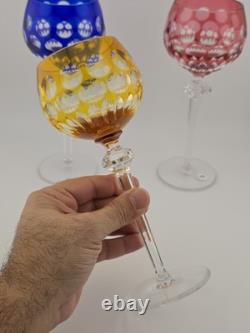 Rare Set Of 3 Vintage Barthmann Leaded Crystal Wine Cut-to-Clear Glasses