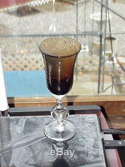 Rare Set of 8 Art Glass Crystal Brown & Clear Wine Stems Pontil Antique Vintage