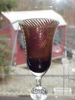 Rare Set of 8 Art Glass Crystal Brown & Clear Wine Stems Pontil Antique Vintage