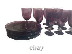 Rare Vintage Bryce Amethyst Aquarius Glassware Set (1950s) Water Goblets, Wine