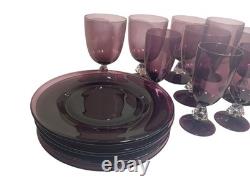 Rare Vintage Bryce Amethyst Aquarius Glassware Set (1950s) Water Goblets, Wine