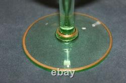 Rare Vintage Gold Rimmed Crystal, Green, Set of 12 Claret Wine Glasses, c1930's