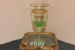 Rare Vintage Gold Rimmed Crystal, Green, Set of 12 Claret Wine Glasses, c1930's