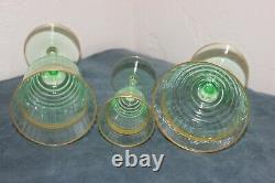 Rare Vintage Gold Rimmed Crystal, Green, Set of 12 Claret Wine Glasses, c1930's