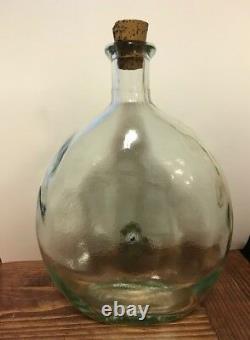 Rare Vintage Hand Blown Green Italian Glass With Brass Spigot & Original Cork