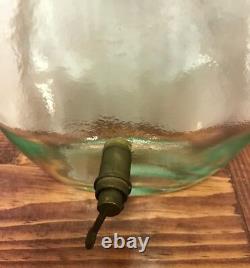 Rare Vintage Hand Blown Green Italian Glass With Brass Spigot & Original Cork