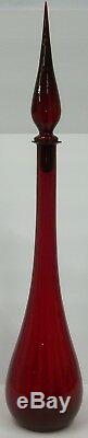 Rare Vintage Ruby Red Art Glass 29 Tall Genie Wine Decanter Bottle with Stopper