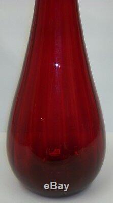 Rare Vintage Ruby Red Art Glass 29 Tall Genie Wine Decanter Bottle with Stopper