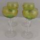 Rare Vintage Set 4 Cristallerie St Louis Green Kuppa Etched Wine Glasses 6.5