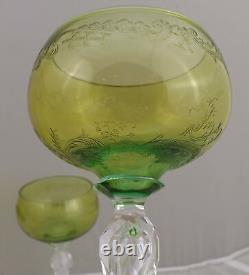 Rare Vintage Set 4 Cristallerie St Louis Green Kuppa Etched Wine Glasses 6.5