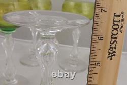 Rare Vintage Set 4 Cristallerie St Louis Green Kuppa Etched Wine Glasses 6.5