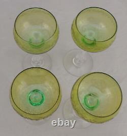 Rare Vintage Set 4 Cristallerie St Louis Green Kuppa Etched Wine Glasses 6.5