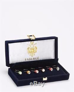 Rare Vintage Set Of Six Wine Glass Ring Charm Faberge Egg With Enamel & Crystal