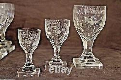 Rare set 34 antique Georgian crystal wine glasses quality engraved Empire 1800s