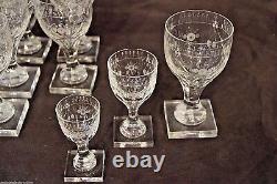 Rare set 34 antique Georgian crystal wine glasses quality engraved Empire 1800s