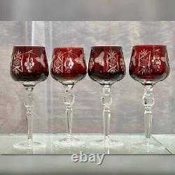 Red Cut To Clear Wine Glasses Hortensja / Hortensia Vintage Cut Colored Glass 4