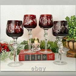 Red Cut To Clear Wine Glasses Hortensja / Hortensia Vintage Cut Colored Glass 4