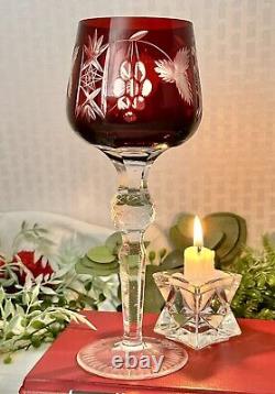 Red Cut To Clear Wine Glasses Hortensja / Hortensia Vintage Cut Colored Glass 4