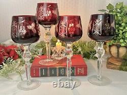 Red Cut To Clear Wine Glasses Hortensja / Hortensia Vintage Cut Colored Glass 4