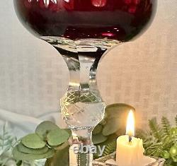 Red Cut To Clear Wine Glasses Hortensja / Hortensia Vintage Cut Colored Glass 4