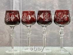 Red Cut To Clear Wine Glasses Hortensja / Hortensia Vintage Cut Colored Glass 4