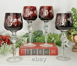 Red Cut To Clear Wine Glasses Hortensja / Hortensia Vintage Cut Colored Glass 4