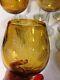 Retro Tall Amber Hand Cut Crystal Wine Glasses Set of 8 Handmade 16 oz