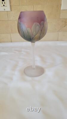 Reuven Art Nouveau Vintage Frosted Satin Stem Hand Painted Glass set of 4