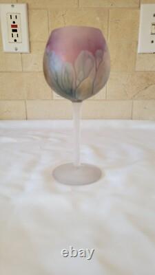Reuven Art Nouveau Vintage Frosted Satin Stem Hand Painted Glass set of 4