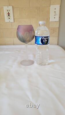 Reuven Art Nouveau Vintage Frosted Satin Stem Hand Painted Glass set of 4