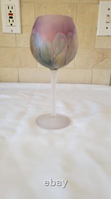 Reuven Art Nouveau Vintage Frosted Satin Stem Hand Painted Glass set of 4