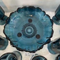 Riviera Blue Wine Glasses & Salad Bowls Vintage Colony Nouveau Set Of 13
