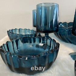 Riviera Blue Wine Glasses & Salad Bowls Vintage Colony Nouveau Set Of 13