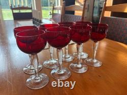 Ruby and Clear Swedish Crystal Wine Glasses from the 1960's PERFECT Condition