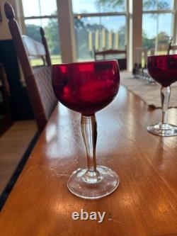 Ruby and Clear Swedish Crystal Wine Glasses from the 1960's PERFECT Condition