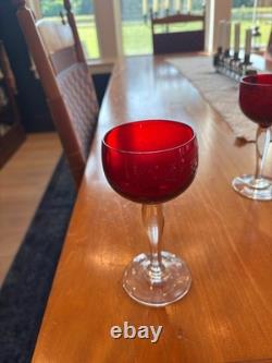 Ruby and Clear Swedish Crystal Wine Glasses from the 1960's PERFECT Condition
