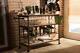 Rustic Industrial Style Rolling Kitchen Bar Serving Cart With Wine & Glass Holder