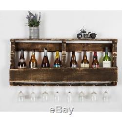 Rustic Vintage Floating Shelf Pallet Wine Glass Bottle Rack Home Kitchen Decor