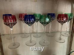 SAINT LOUIS CUT CRYSTAL Colored White Wine glasses- Set of 9 (3 of each color)
