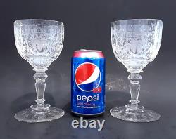 SET 2 Signed LOBMEYR MARIA THERESIA Cut Engraved Glass 7 Crystal Wine Goblets