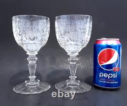 SET 2 Signed LOBMEYR MARIA THERESIA Cut Engraved Glass 7 Crystal Wine Goblets