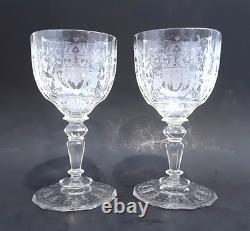 SET 2 Signed LOBMEYR MARIA THERESIA Cut Engraved Glass 7 Crystal Wine Goblets