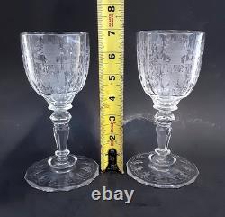 SET 2 Signed LOBMEYR MARIA THERESIA Cut Engraved Glass 7 Crystal Wine Goblets